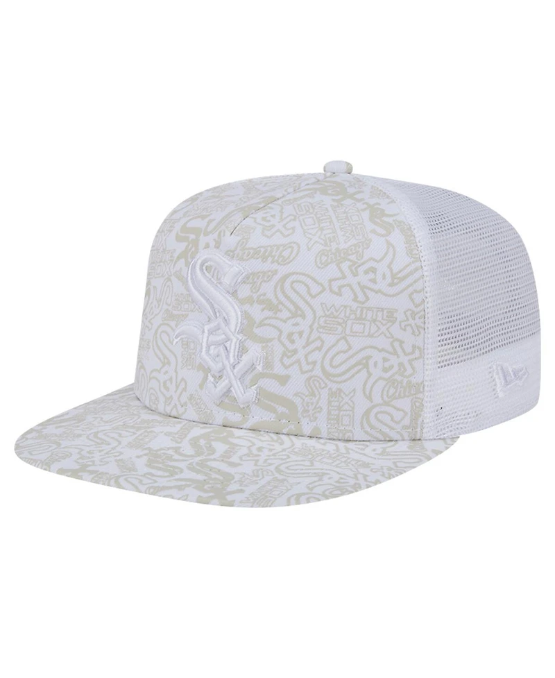 New Era Men's White Chicago White Sox Logo Dunes A-Frame Trucker 9FIFTY Snapback Hat