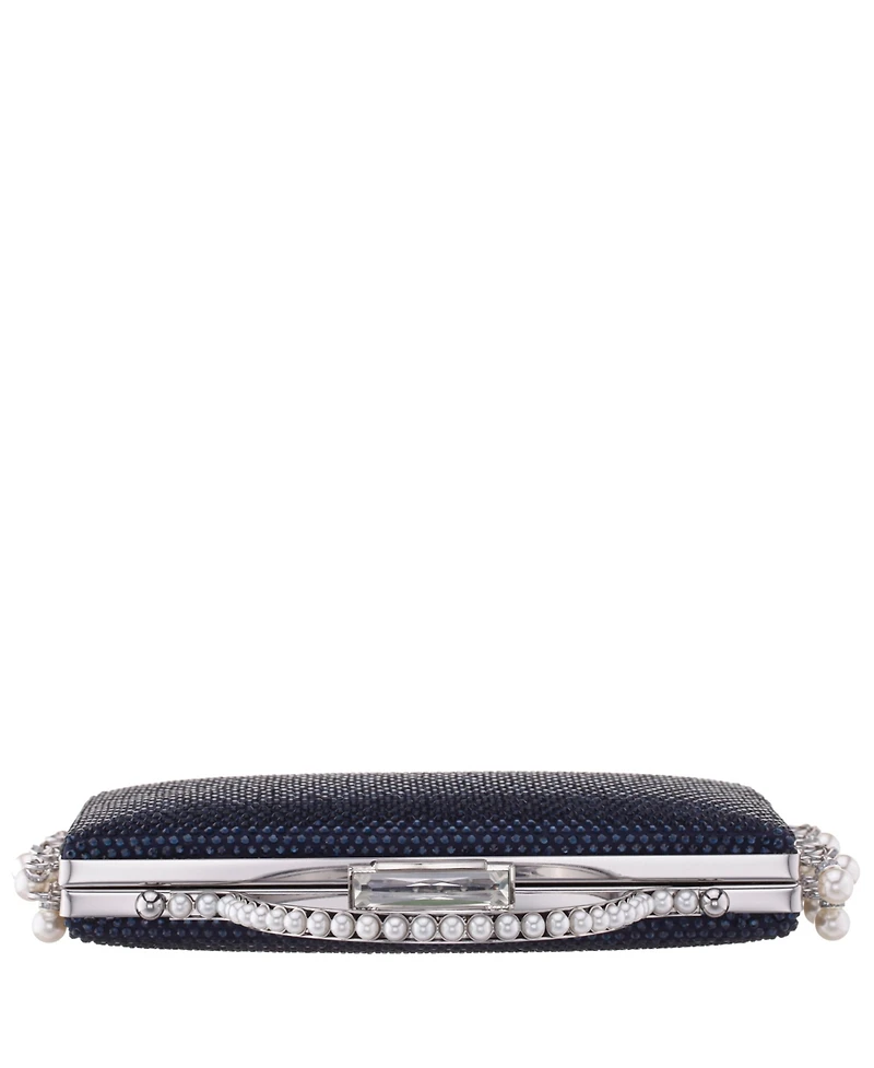 Nina Cultivated Pearl Dangle Crystal Embellished Minaudiere Clutch