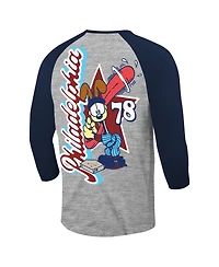 Ripple Junction Men's Heather Gray/Navy Garfield Philadelphia Baseball 3/4-Sleeve Raglan T-Shirt
