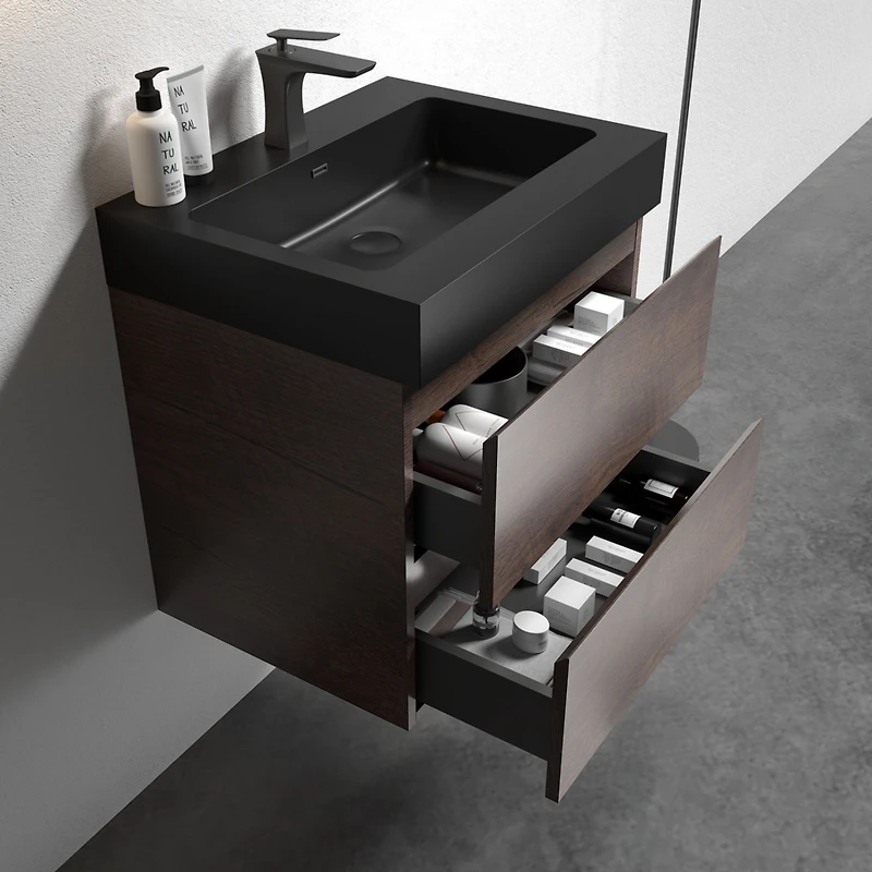 Modern Matte Black Quartz Basin with Overflow