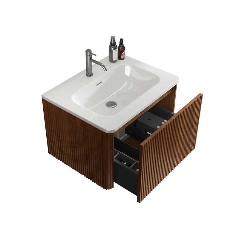 Etna 24" Striped Walnut Vanity w/ White Ceramic Sink