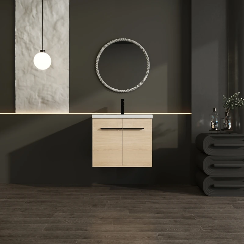 24" Oak Vanity with Resin Sink & Cabinet