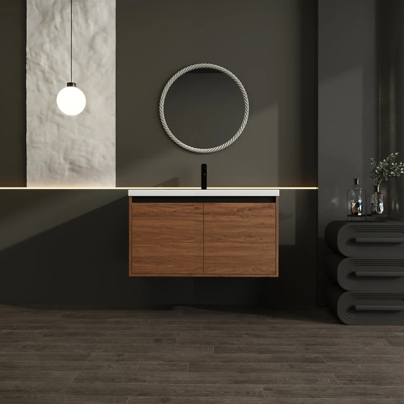 Streamdale Furniture 36" Brown Bathroom Vanity with Resin Sink and Cabinet