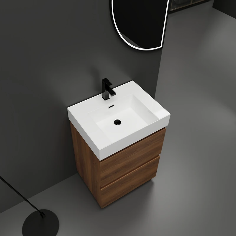 Streamdale 24" Modern Bathroom Vanity with Single Sink, Double Drawer, Brown