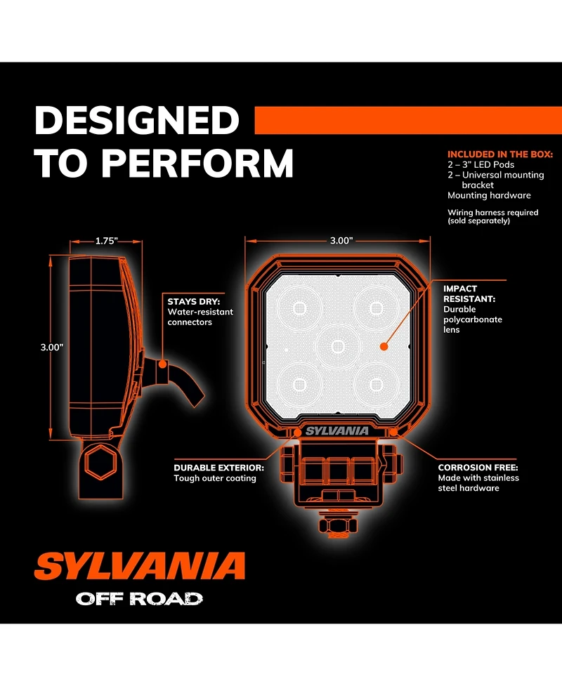 Sylvania Rugged 3 Inch Cube Led Light Pods | Lifetime Limited Warranty | Flood Light 1400 Raw Lumens, Best Quality Off Road Driving Work Light, Truck,