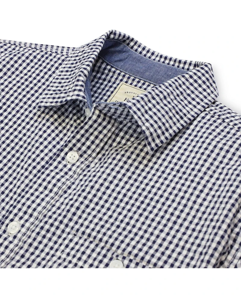 Hope & Henry Mens' Organic Seersucker Short Sleeve Button Down Shirt