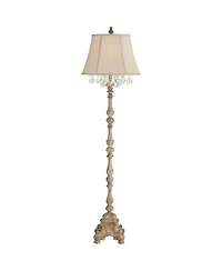 Barnes and Ivy Duval Country Cottage Floor Lamp 63 1/2" Tall Distressed Faux Wood Candlestick Crystal Glass Beading Cream Bell Shade for Living R
