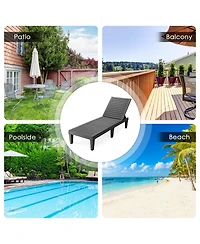 Gymax Patio Outdoor Chaise Lounge Chair Recliner w/ Adjustable Backrest Brown