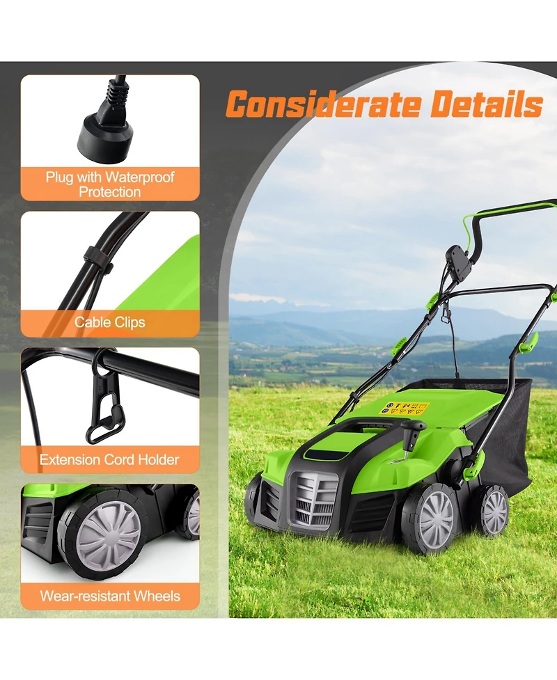 Slickblue 16-Inch Electric Lawn Dethatcher and Scarifier with Collection