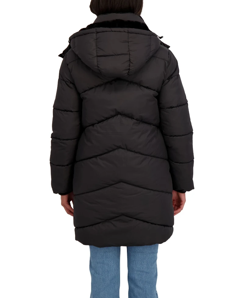 Sebby Collection Women's 3/4 Cozy Lined Hooded Puffer Coat