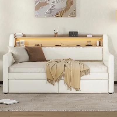 Streamdale Twin Daybed with Drawers, Charging Station, Led Lights, and Storage