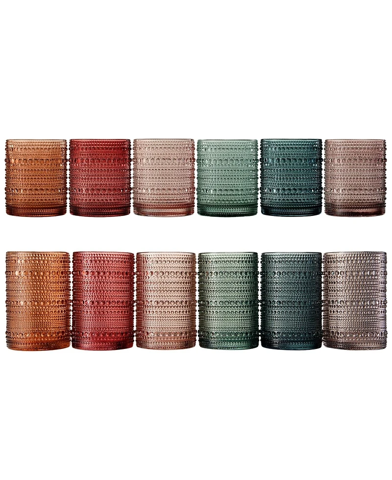 The Wine Savant Khen Hobnail Drinking Glasses Pastel Colored Beaded Set of 12