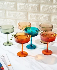 The Wine Savant Khen Shatterproof Acrylic Ribbed Classic Art Deco Coupe Glasses Set of 6