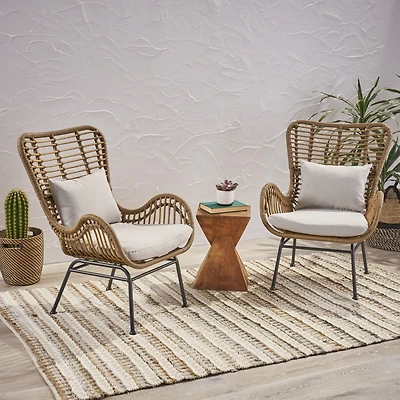 Streamdale Modern Rattan Chair With Curved Seating And Cozy Cushions