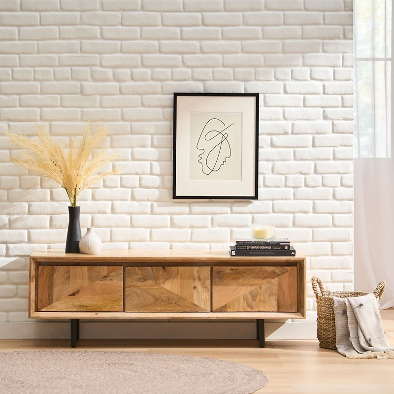 Streamdale Furniture Boho Mango Wood Tv Stand with Storage