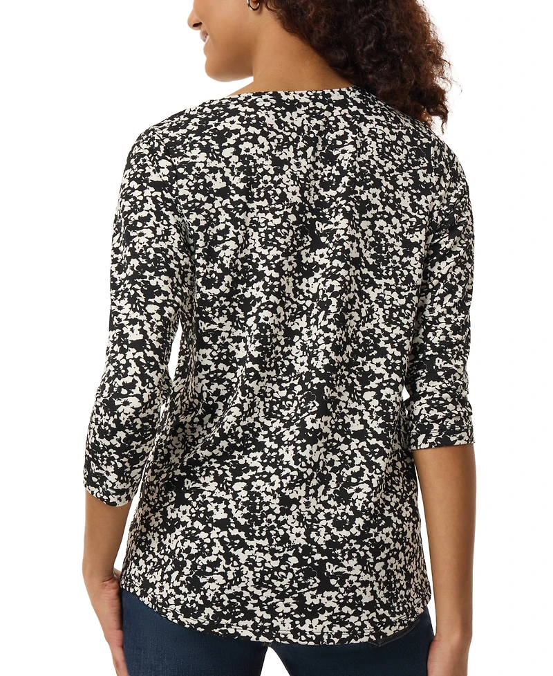 Jones New York Petite Floral-Print 3/4-Sleeve Top