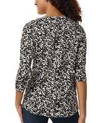 Jones New York Petite Floral-Print 3/4-Sleeve Top