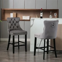 Streamdale Luxurious Velvet Barstools with Button Tufted Backrest (Set Of 2)