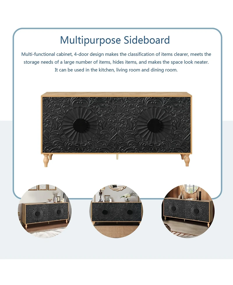 Streamdale Furniture Black Carved Symmetrical Door with Wood Frame