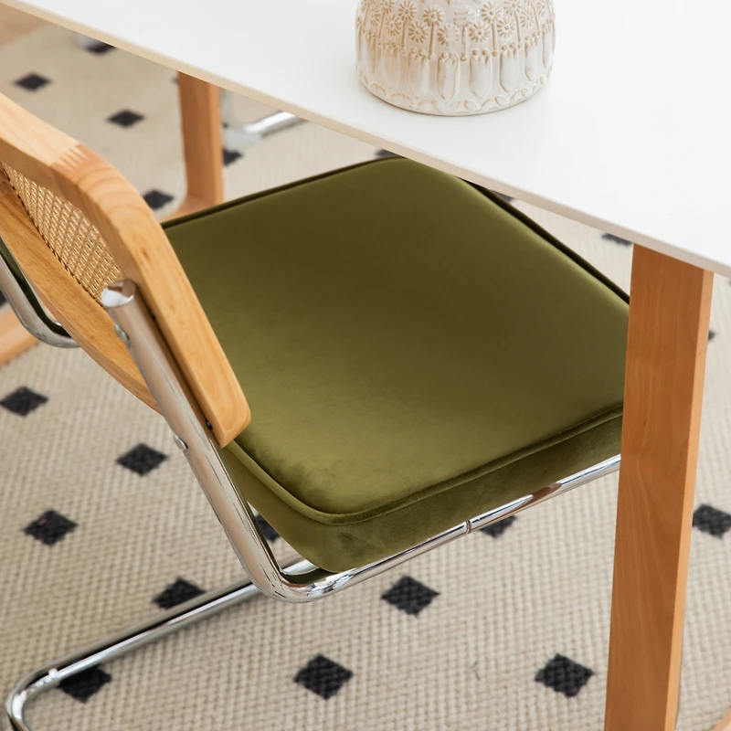 Simplie Fun Mid-Century Modern Velvet Rattan Dining Chairs with Chrome Legs (Set Of 2)