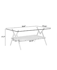Streamdale Furniture Modern Glass Coffee Table with White Metal Legs