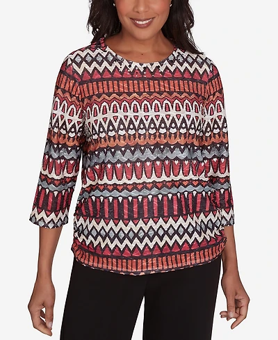 Alfred Dunner Runway Ready Women's Geometric Crew Neck Top With Side Ruching