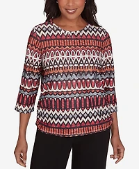 Alfred Dunner Runway Ready Women's Geometric Crew Neck Top With Side Ruching