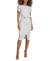 kensie Women's Tulip-Sleeve Tie-Waist Sheath Dress