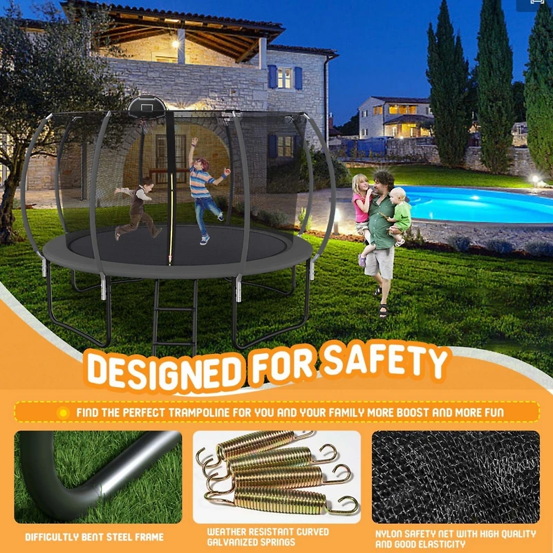 Streamdale 12' Trampoline with Safety Net & Basketball Hoop