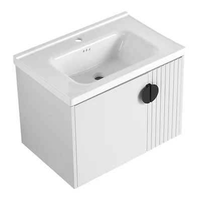 Wall-Mounted Vanity with Ceramic Sink and Soft-Close Doors