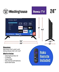 Westinghouse 24" Roku Smart Tv – 720p Hd Led with Wi-Fi, Flat Screen Compatible with Apple HomeKit, Alexa, Google Assistant