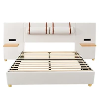 Streamdale Queen Bed with Outlets, Pillows, Shelves, Velvet