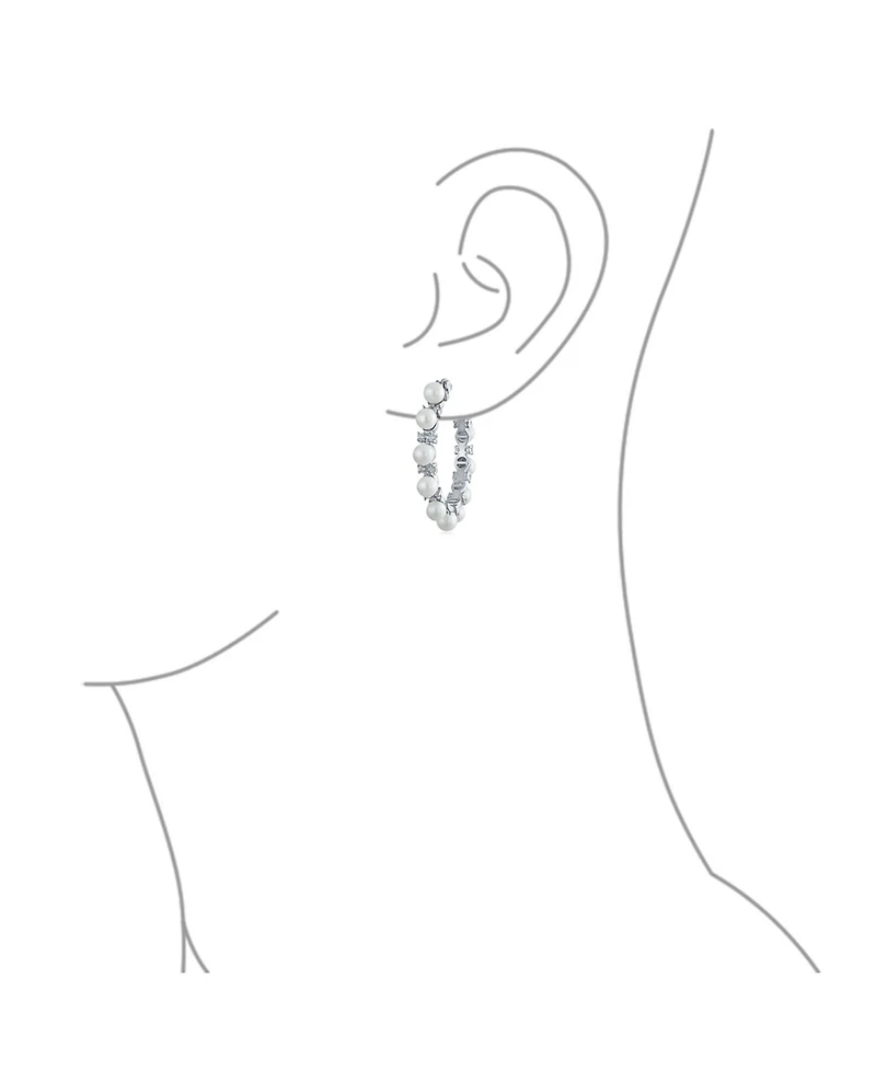 Bling Jewelry Statement Jewelry White Simulated Pearl Hoop Earrings 1.25 Diameter