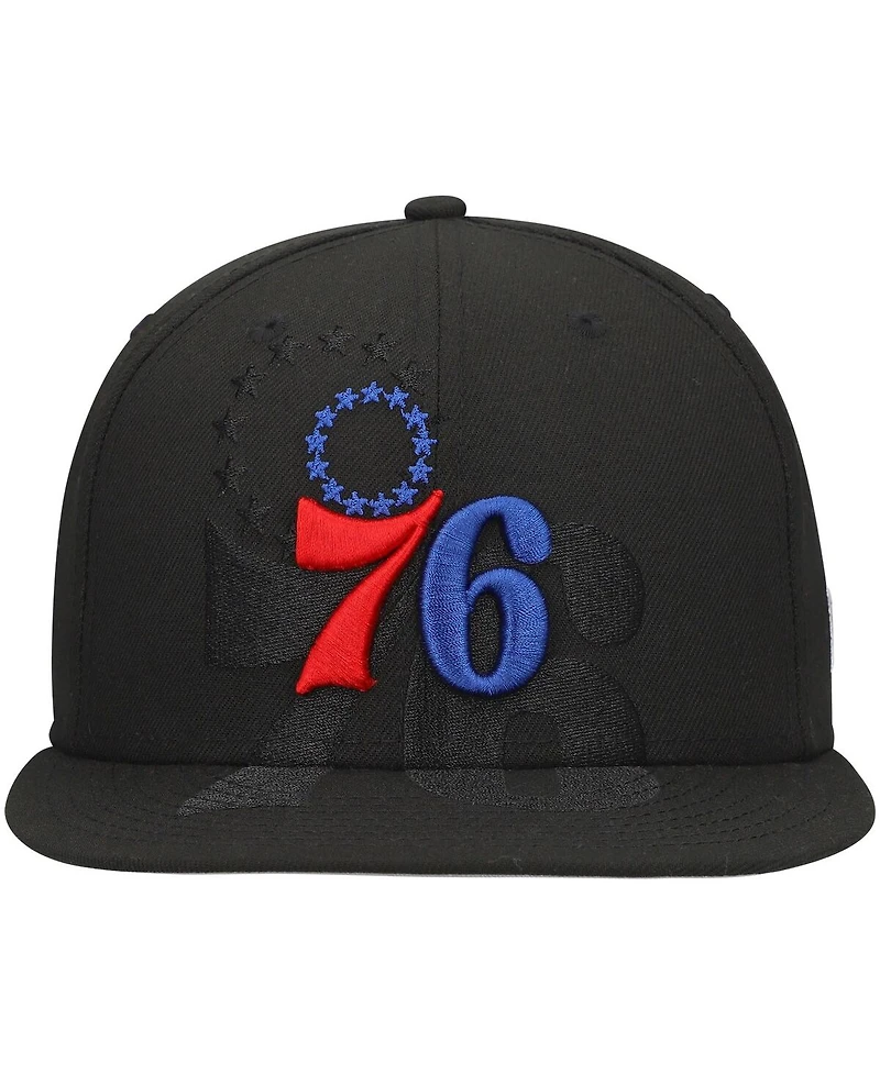 New Era Men's Black Philadelphia 76ers Blackout Shadow Logo 59FIFTY Hat