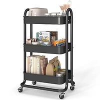 Sugift 3 Tier Rolling Cart Utility Cart with Lockable Wheels Rolling Metal Storage