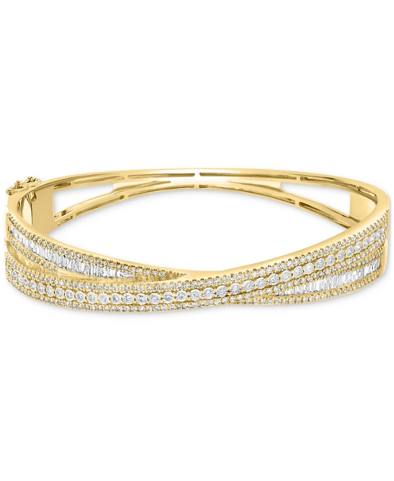 Effy Diamond Round & Baguette Crossover Bangle Bracelet (2-1/6 ct. t.w.) in 14k Yellow Gold