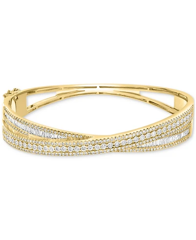 Effy Diamond Round & Baguette Crossover Bangle Bracelet (2-1/6 ct. t.w.) in 14k Yellow Gold