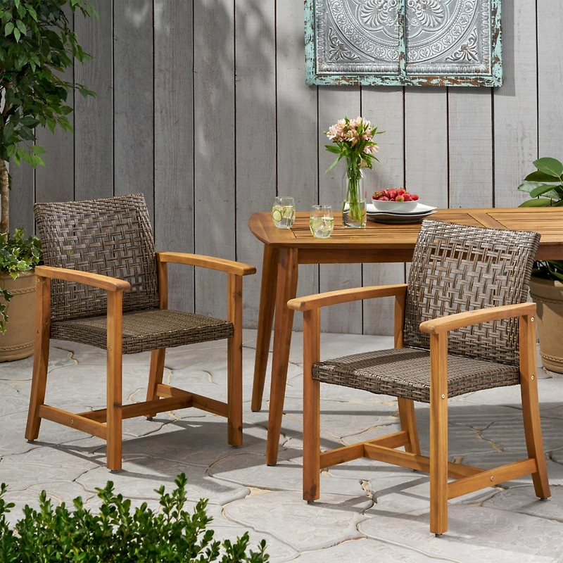 Streamdale Acacia Wood And Wicker Dining Chairs (Set Of 2)
