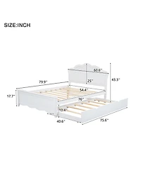 Full Size Wood Platform Bed with Headboard and Twin Trundle