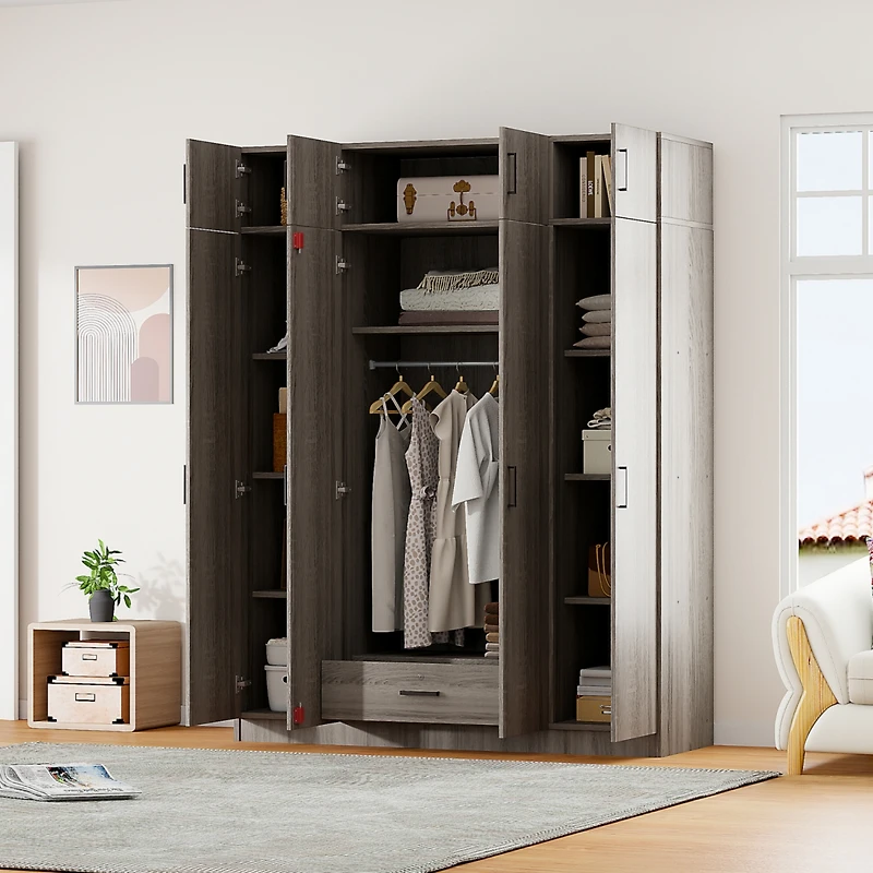Streamdale 4-Door Gray Wardrobe with Drawer & Cabinet