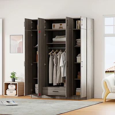 Streamdale 4-Door Gray Wardrobe with Drawer & Cabinet