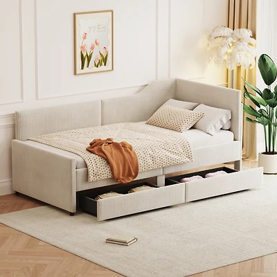 Streamdale Twin L-Shaped Corduroy Daybed with Drawers