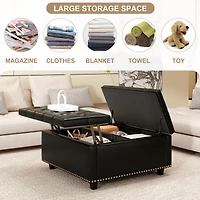 Streamdale Pu Leather Oversized Storage Ottoman with Nailhead Trim