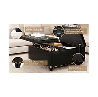 Streamdale Pu Leather Oversized Storage Ottoman with Nailhead Trim
