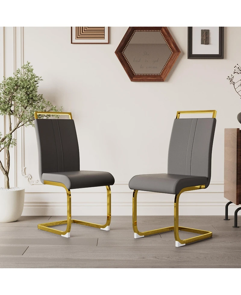 Streamdale Furniture Modern Faux Leather Dining Chairs with Golden Metal Legs (Set of 4)