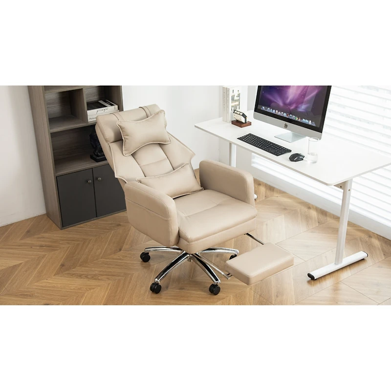 Streamdale Swivel Ergonomic Office Chair with Footrest, Leather, 155 Recline