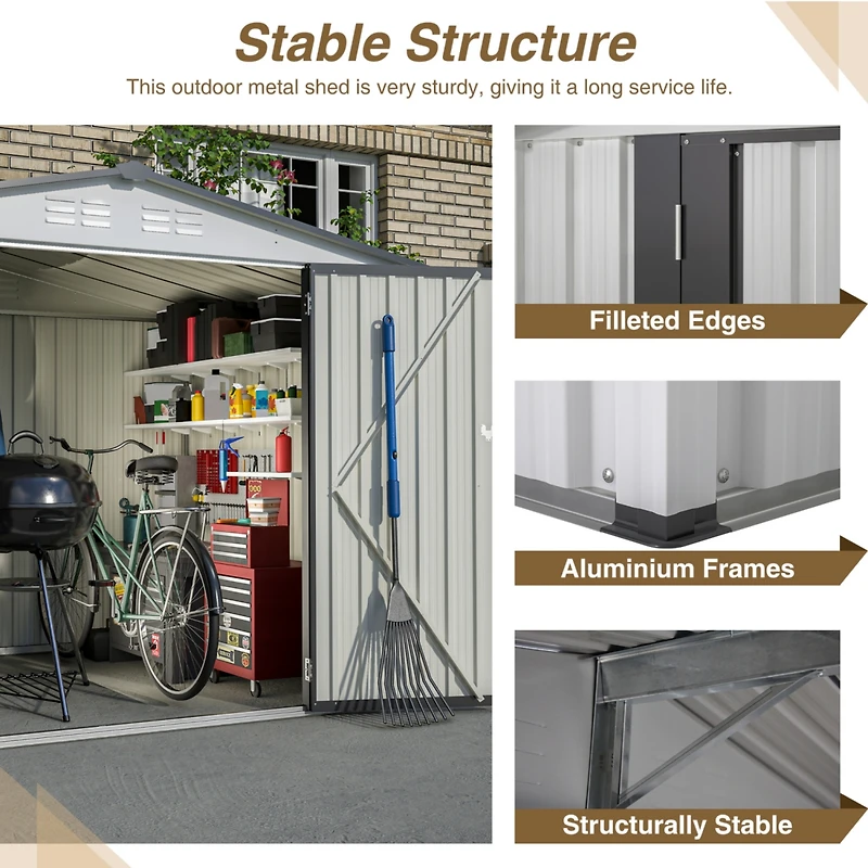 Streamdale 8 x 6 Ft All-Weather Metal Storage Shed with Lockable Doors