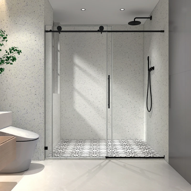 Streamdale Black Frameless Shower Door, Soft-Close, Tempered Glass