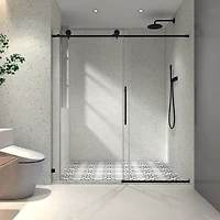 Streamdale Black Frameless Shower Door, Soft-Close, Tempered Glass