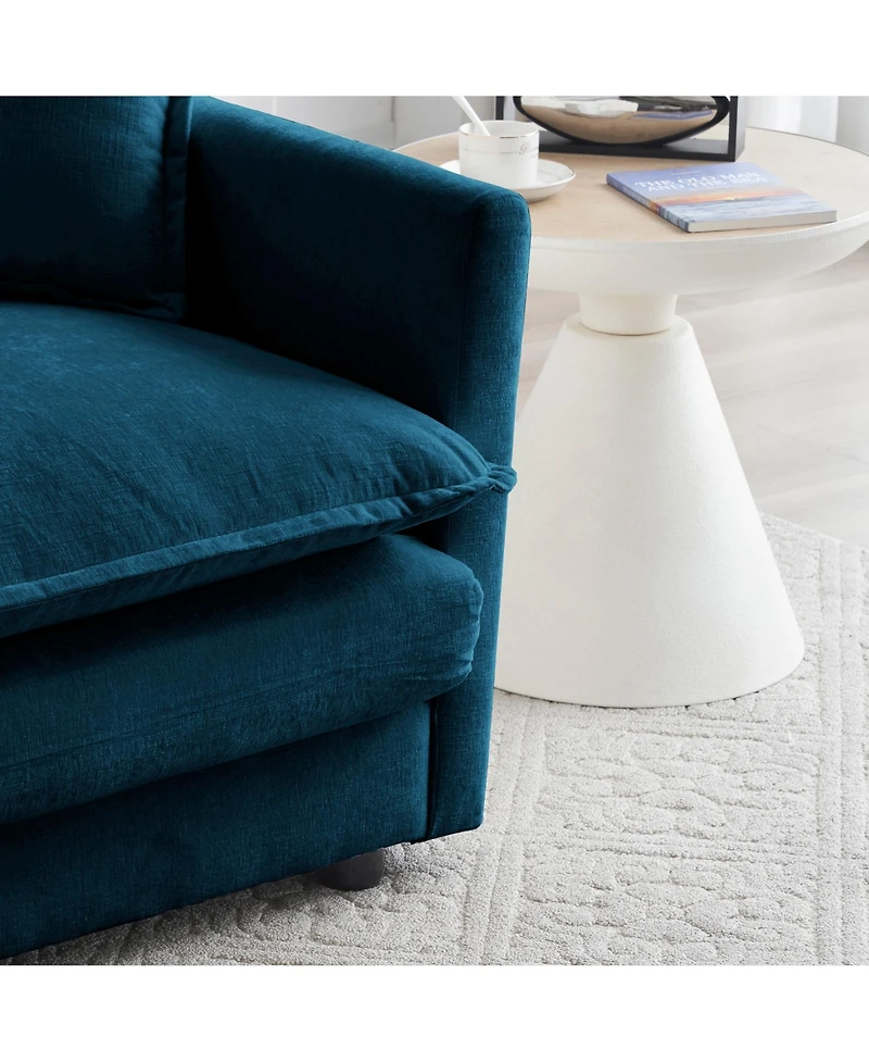 Modular Sectional Sofa with Reversible Ottoman, Blue Chenille